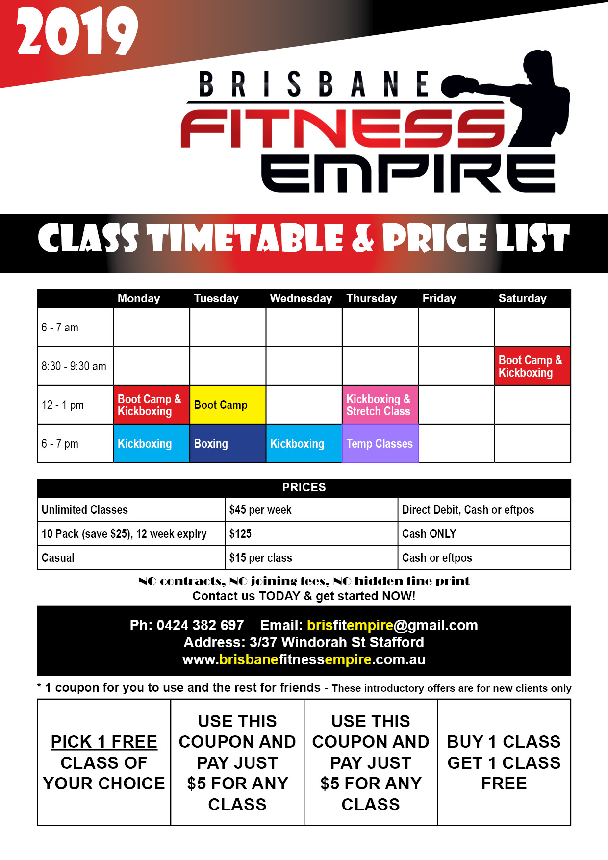 Timetable & Pricing Brisbane Fitness Empire