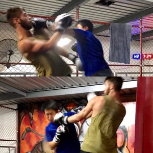 The guys sparring, getting ready to jump in the ring for their first fights