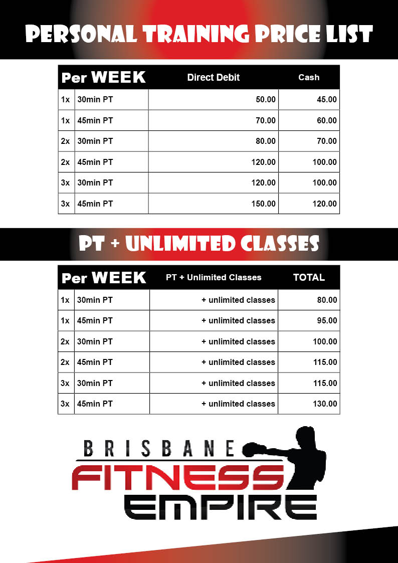 Timetable & Pricing Brisbane Fitness Empire